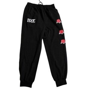 ROMWE Womens Black Rose Graphic Floral Patch Joggers Sweatpants Small